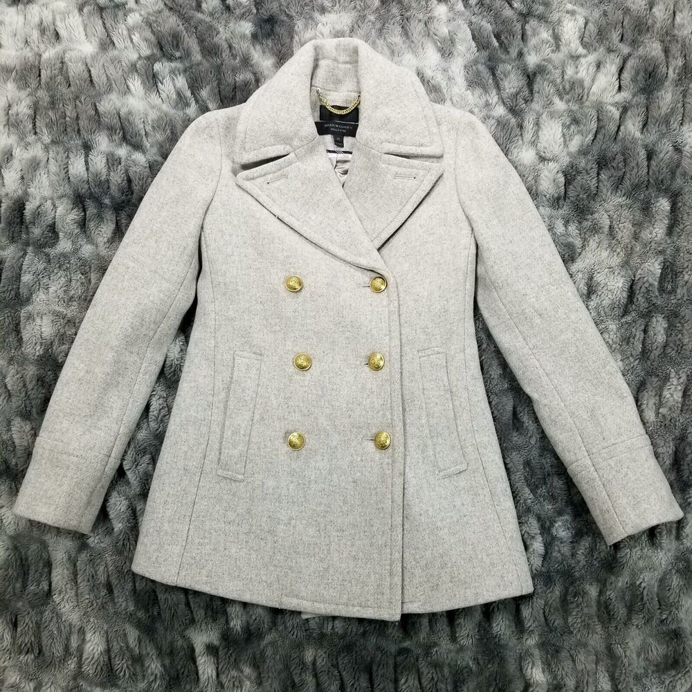 J.CREW MELTON WOOL GRAY Double Breast PEACOAT JACKET COAT SIZE 00 Gold‎